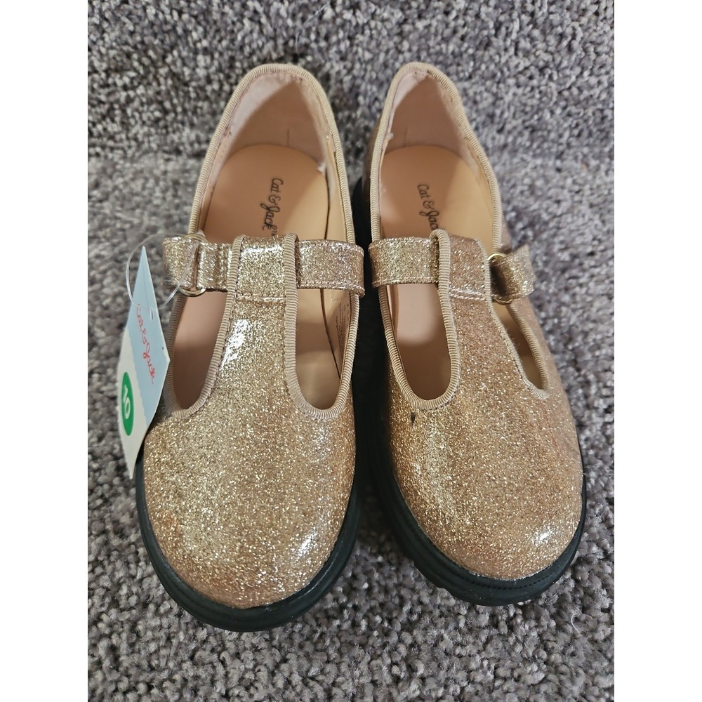 Cat And Jack Girls Size 7 Gold With Sparkles Slip On Closed Toe Shoes